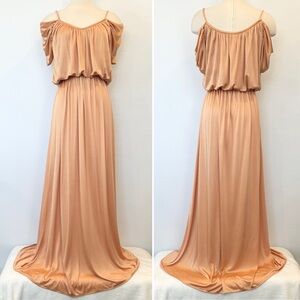 Vintage Silky Satin Champagne Draped Floor Length Maxi Gown Column Slip Dress M🔥